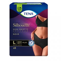 TENA Silhouette Noir Plus – juodos kelnaitės šlapimo nelaikymui, L dydis, 8 vnt.