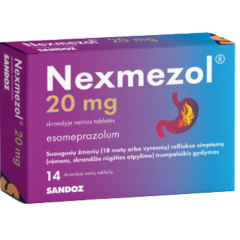 Nexmezol 20mg skrandyje neirios tabletės N14