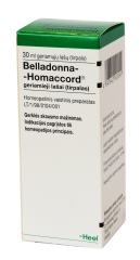 Belladonna-Homaccord geriamieji lašai nuo gerklės skausmo, 30 ml