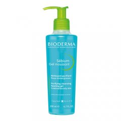 Švelnus riebios ir mišrios odos gelinis prausiklis BIODERMA SEBIUM GEL MOUSSANT, 200 ml