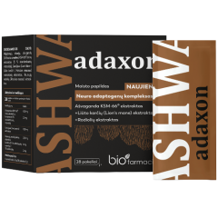 Ašvaganda KSM-66 ekstraktas su liūto karčių ir rodiolių ekstraktas ASHWA ADAXON, 28 pak.