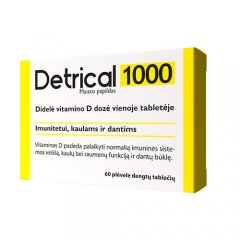 Detrical 1000IU plėvele dengtos tabletės N60