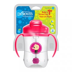 Dr.Browns gertuvė su šiaudeliu ir svareliu 270ml, rožinė