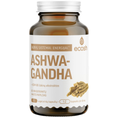 Ašvaganda (Ashwagandha) 400 mg su KSM-66 šaknų ekstraktu ECOSH, 90 kapsulių