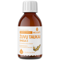 Žuvų taukai su Camelina sativa aliejumi ECOSH, apelsinų skonio, 150 ml