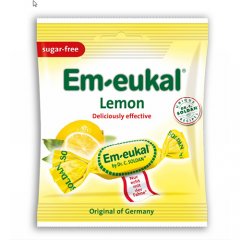 EM-EUKAL becukrės citrinų skonio pastilės su saldikliais ir vitaminu C, 50 g