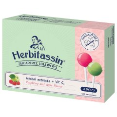 Becukriai ledinukai HERBITASSIN HERBAL EXTRACTS+VIT C, aviečių ir obuolių skonio, 4 vnt.