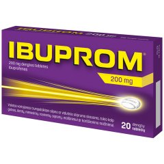 Skausmui, karščiavimui, uždegimui IBUPROM 200 mg, 20 tab.