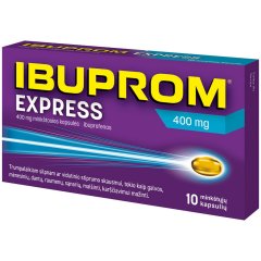 Skausmui, karščiavimui, uždegimui IBUPROM EXPRESS, 400 mg, 10 kaps.