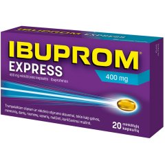 Skausmui, karščiavimui, uždegimui IBUPROM EXPRESS, 400 mg, 20 kaps.