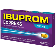 Skausmui, karščiavimui, uždegimui IBUPROM EXPRESS 400 mg, 4 kaps.