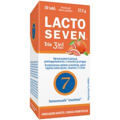 Pieno rūgšties bakterijos LACTOSEVEN TRIO, 50 kramtomųjų tablečių