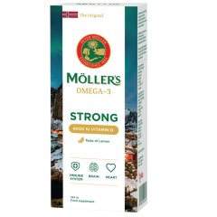 Žuvų taukai MOLLER'S STRONG VITAMIN D, citrinų skonio, 250 ml