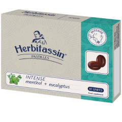 Pastilės su mentoliu ir eukaliptų eteriniu aliejumi HERBITASSIN INTENCE, 12 vnt.