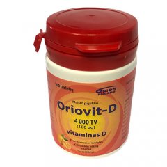 Oriovit-D 100 mg 4000 TV, vitaminas D, 100 kramtomųjų tablečių, citrusinių vaisių skonio N100