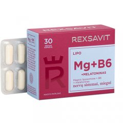 Rexsavit LIPO Mg+B6+Melatoninas kietosios kapsulės N30