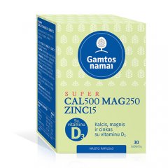 Super Cal 500, Mag 250, Zinc 15 tabletės N30