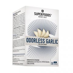 Kraujotakai ir cholesteroliui SUPERFOODS ODORLESS GARLIC (ČESNAKAS), 50 kaps.