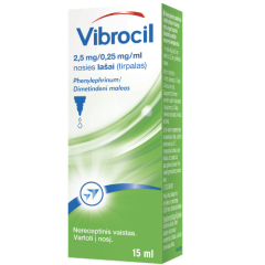 Vibrocil 2,5 mg/0,25 mg/ml nosies lašai (tirpalas), 15 ml