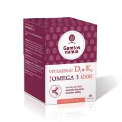 Vitaminas D3 ir K2 PLIUS OMEGA-3 1000 kapsulės N60