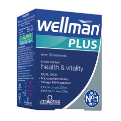 Maisto papildas vyrams WELLMAN PLUS OMEGA 3 6 9, 56 kaps./tab.