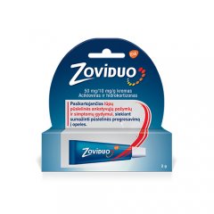 ZoviDuo 5%+1% kremas 2g nuo lūpų pūslelinės