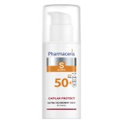 Odai su išsiplėtusiais kapiliarais, linkusiai į rožinę Apsauginis veido kremas PHARMACERIS S CAPILAR&SUN SPF50+, 50 ml | Mano Vaistinė