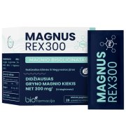 Natūralios kilmės iš Negyvosios jūros Magnio bisglicinatas MAGNUS REX 300 5,3g 28 pak. | Mano Vaistinė