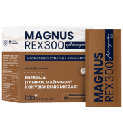 Ašvaganda su magnio bisglicinatu  Energijai, stresui ir miegui BIOFARMACIJA MAGNUS REX300 + Ashwagandha 300, 28 paketėlių | Mano Vaistinė
