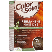 Pažeistiems ir silpniems plaukams. Tinka besilaukiančioms, žindančioms Ilgalaikiai plaukų dažai COLOR & SOIN, karamelinė ruda (7B), 135 ml | Mano Vaistinė