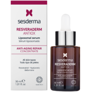 Odai, kuri praradusi elastingumą ir gyvybingumą, bei odai su senėjimo procesais Antioksidacinis liposominis serumas SESDERMA RESVERADERM, 30 ml | Mano Vaistinė