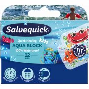 Itin ploni, atsparūs vandeniui Pleistrų rinkinys vaikams SALVEQUICK AQUA BLOCK KIDS, 12 vnt. | Mano Vaistinė