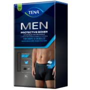 Su integruota apsauga nuo negausių šlapimo ištekėjimų Vyriškos apsauginės kelnaitės TENA MEN PROTECTIVE BOXER BLACK, XL dydis, 1 vnt | Mano Vaistinė