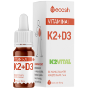 Vitaminai K2 (45 mcg) + D3 (2000 IU, 50 mcg) ECOSH, 10 ml | Mano Vaistinė Vitaminai K2 (45 mcg) + D3 (2000 IU, 50 mcg) ECOSH, 10 ml | Mano Vaistinė
