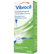 Kvėpavimo takams skirtas vaistas Vibrocil 2,5 mg/0,25 mg/ml nosies lašai (tirpalas), 15 ml | Mano Vaistinė