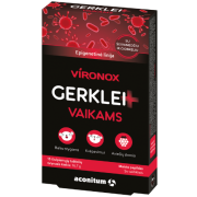 Imunitetui, kvėpavimui, energijai ir dantų būklei palaikyti Aviečių skonio čiulpiamosios tabletės vaikams VIRONOX GERKLEI+, 15 tab. | Mano Vaistinė