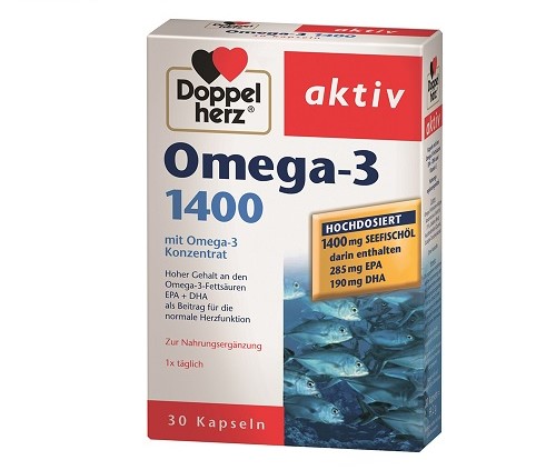 Lašišų taukai DOPPELHERZ AKTIV 1400 mg + OMEGA-3, 30 kaps