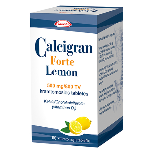Calcigran Forte 500mg 800 Kramtomosios Tablet s citrin Skonio N60