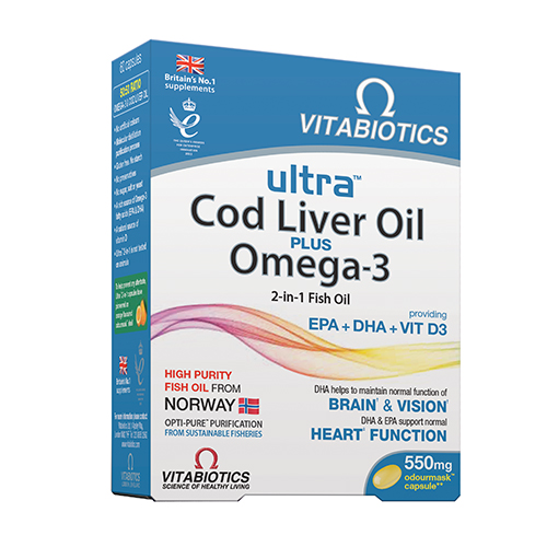 Ultra Cod Liver Oil plus Omega3 maisto papildas su omega 3 ir menkių